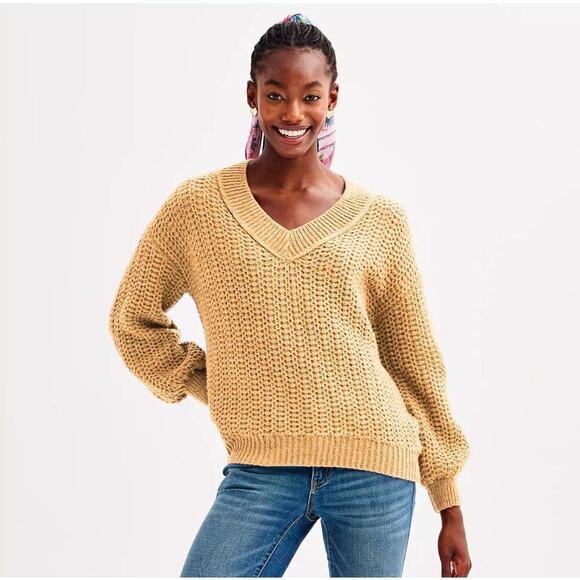 Last One! NWT SO Cable Knit Yarn Sweater Sz M Tan Camel - Picture 7 of 8